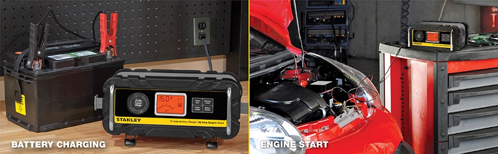 Stanley 15 Amp Portable Car Battery Charger with 40 Amp Engine Start